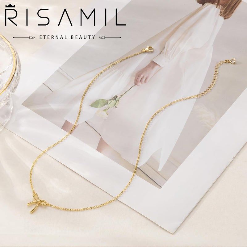 Risamil Store 14K Gold Plated Necklace for Women - Bow Necklace - Dainty Necklace Cute Small Tiny Bow Pendant Choker Chain Necklace Trendy Necklaces for Women Jewelry Gift - Image 5